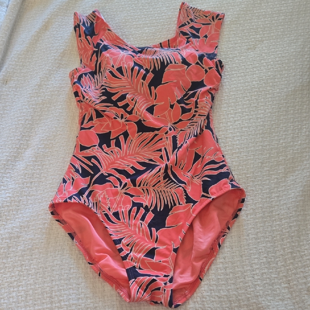 Land's End Coral and Navy  One-Piece Swimsuit